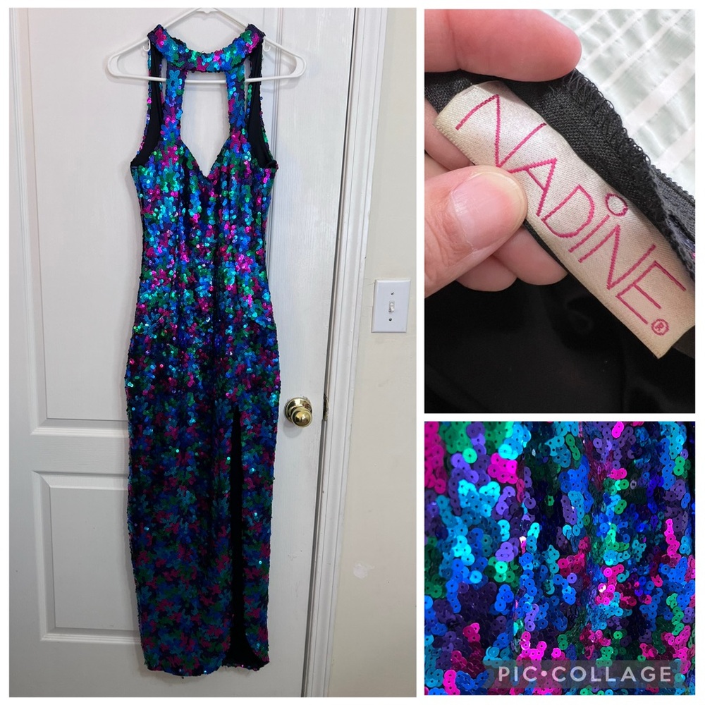 Vintage Nadine Iridescent Sequin Halter Gown maxi dress size S
